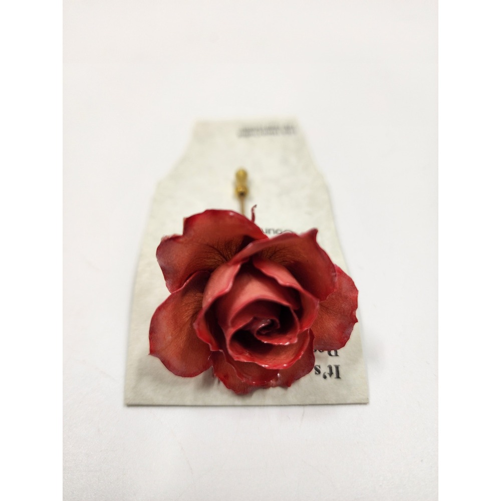 Winterthur Real Rose Stick Pin 14K Gold Overlay Hand Painted Preserved Flower - Picture 3 of 8